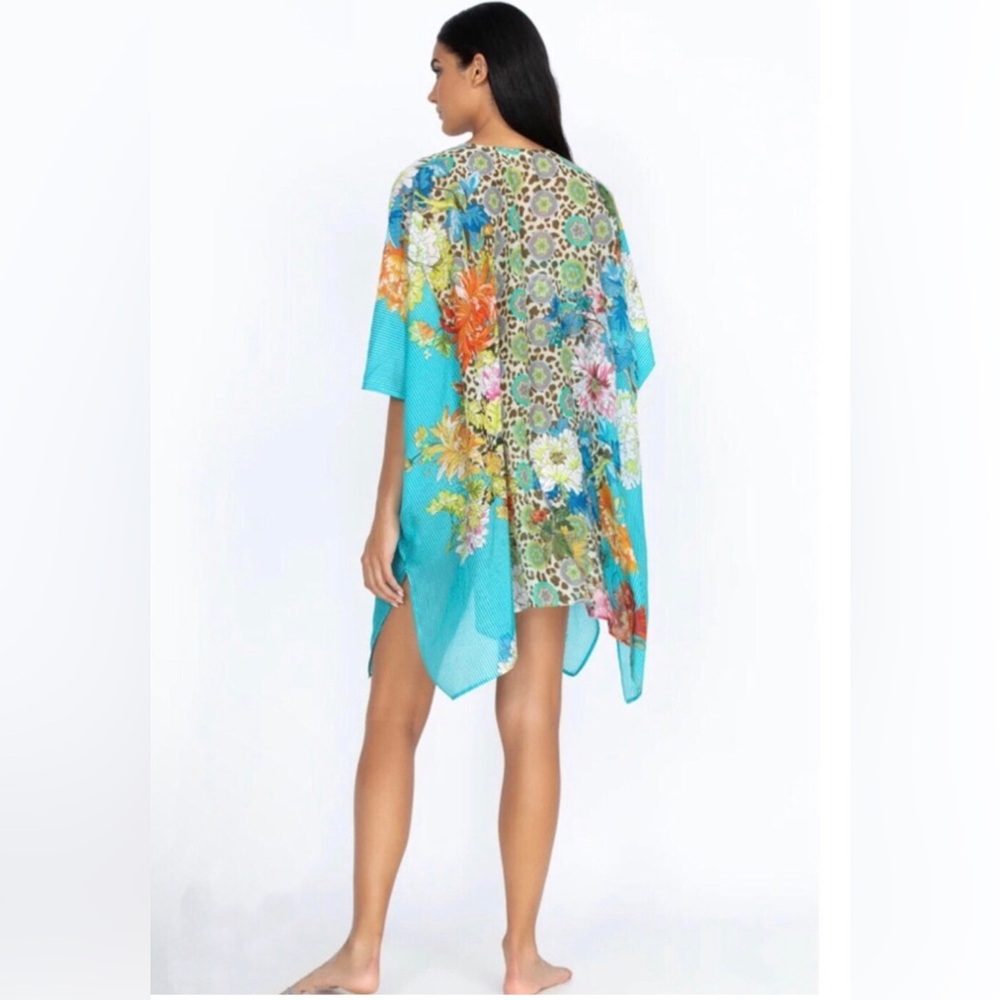 Johnny Was blue leopard floral kimono 30% silk new without tag and label Size L - Picture 5 of 6